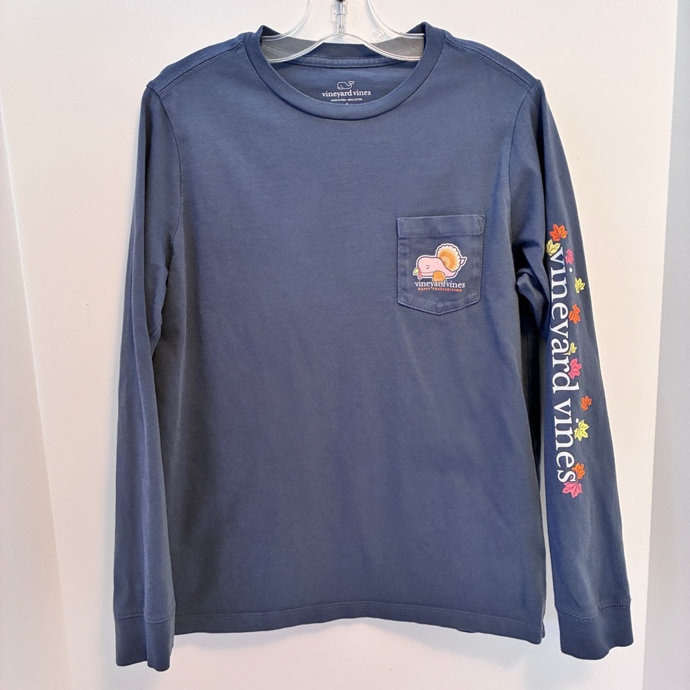 Vineyard Vines Boy's Happy Thanksgiving Whale Long-Sleeve Pocket Tee S (8-10)